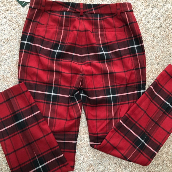 Lauren Ralph Lauren Woman Wool Blend Plaid Straight Leg Pants size2 Red/Black - Picture 5 of 9